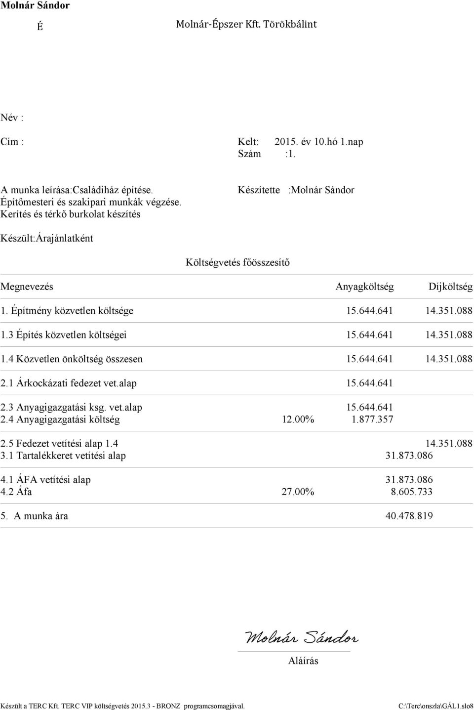 3 Építés közvetlen költségei 15.644.641 14.351.88 1.4 Közvetlen önköltség összesen 15.644.641 14.351.88 2.1 Árkockázati fedezet vet.alap 15.644.641 2.3 Anyagigazgatási ksg. vet.alap 2.