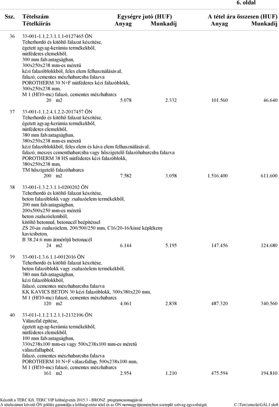 felhasználásával, falazó, cementes mészhabarcsba falazva POROTHERM 3 N+F nútféderes kézi falazóblokk, 3x25