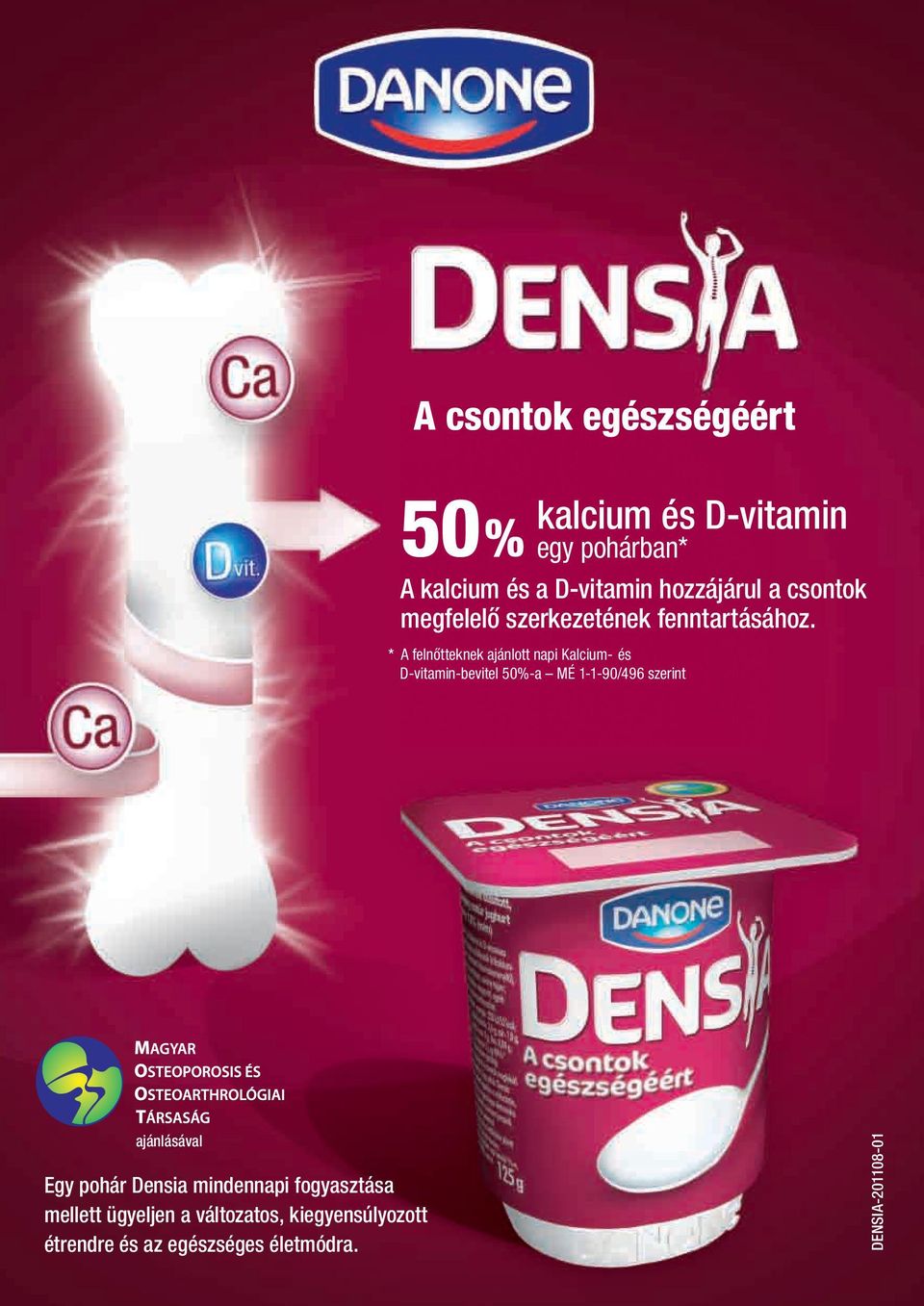 * A fenőtteknek ajánott napi Kacium- és D-vitamin-bevite 50%-a MÉ 1-1-90/496 szerint