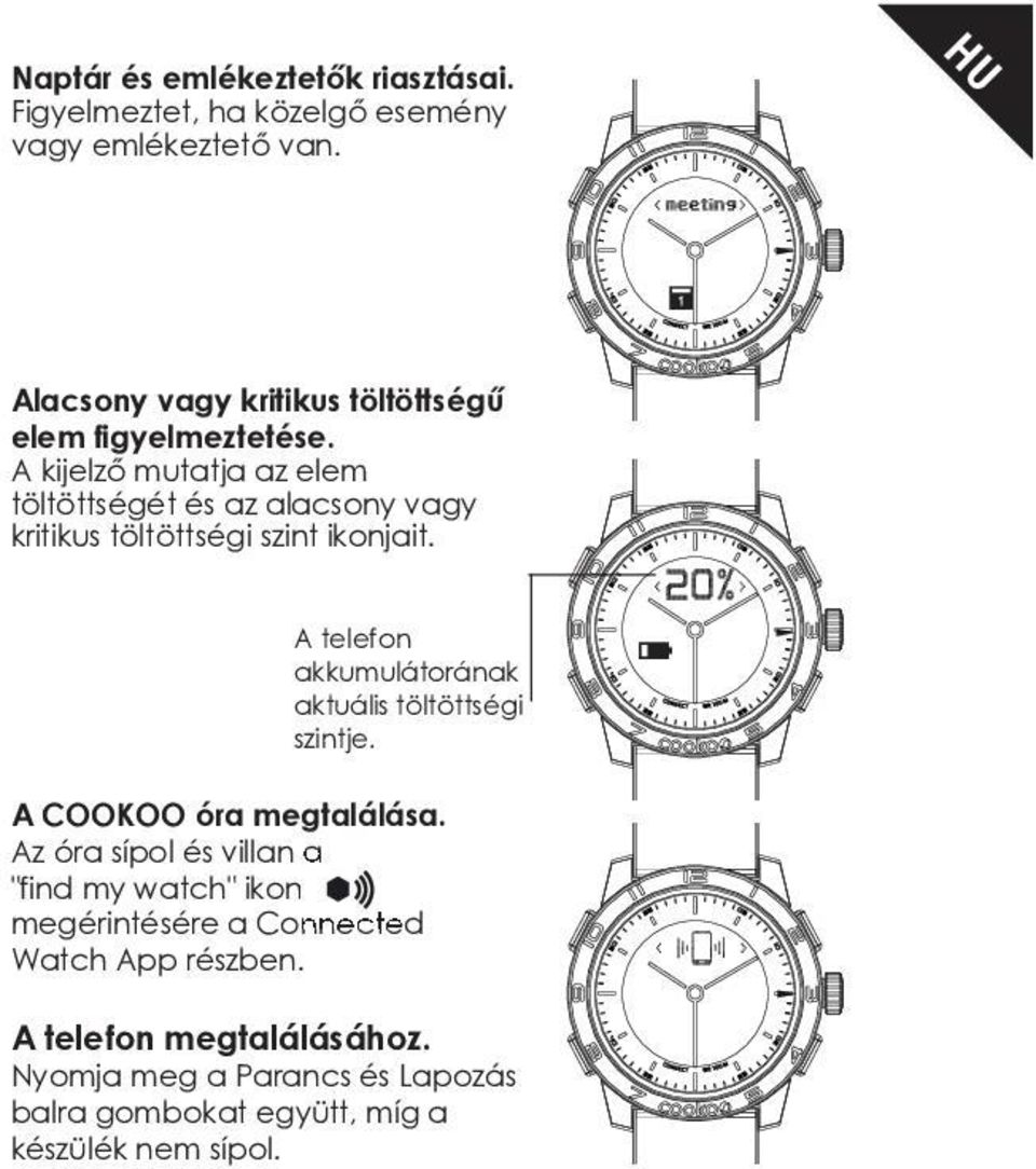 A kijelző mutatja az elem töltöttségét és az alacsony vagy kritikus töltöttségi szint ikonjait.