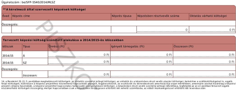 pontjában meghatározott költségek: az oktatók személyi jellegű költségei, az oktatók és a képzésben részt vevők utazási költségei, beleértve a szállásköltségeket is, egyéb folyó költségek, különösen