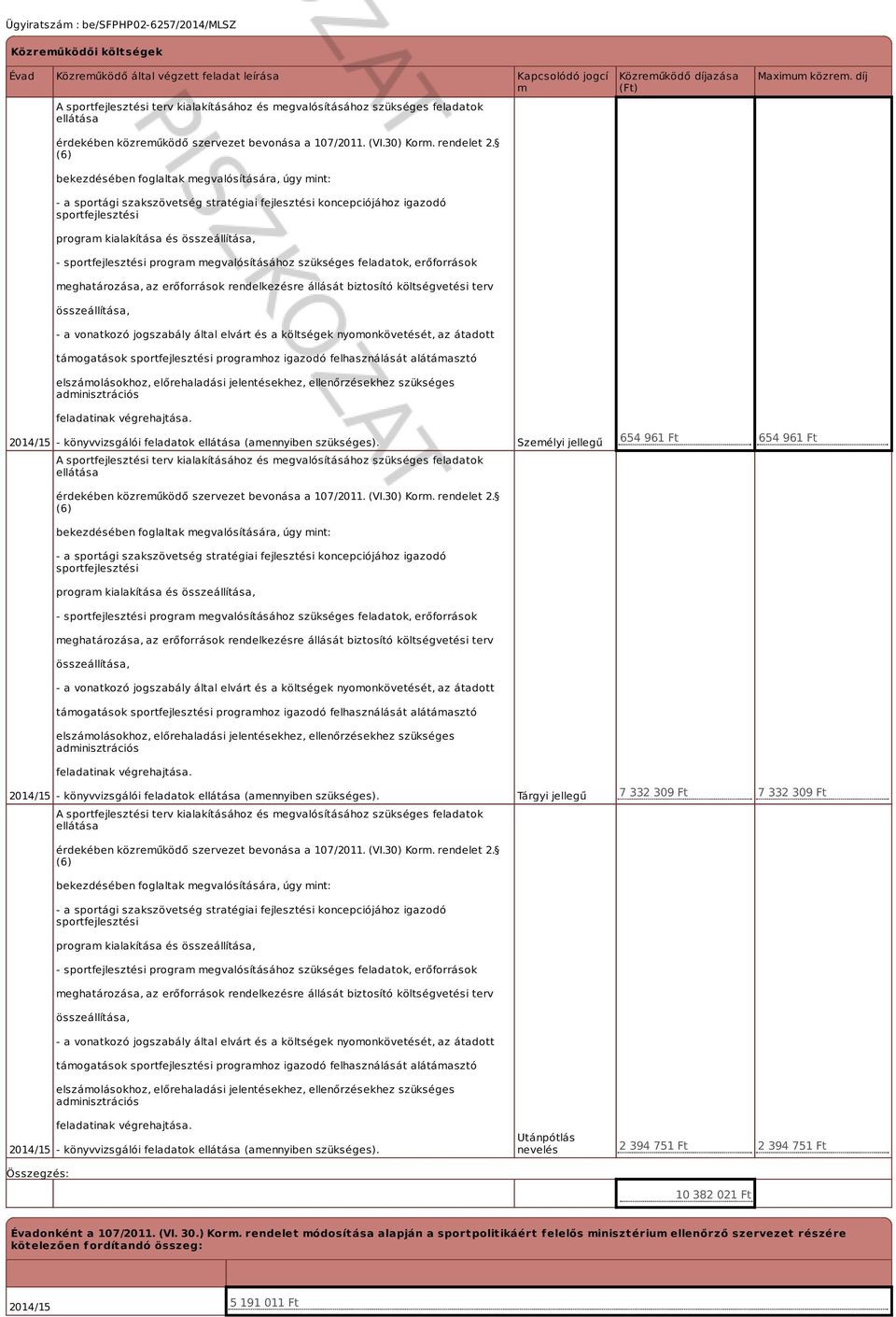 (6) bekezdésében foglaltak megvalósítására, úgy mint: - a sportági szakszövetség stratégiai fejlesztési koncepciójához igazodó sportfejlesztési program kialakítása és összeállítása, -