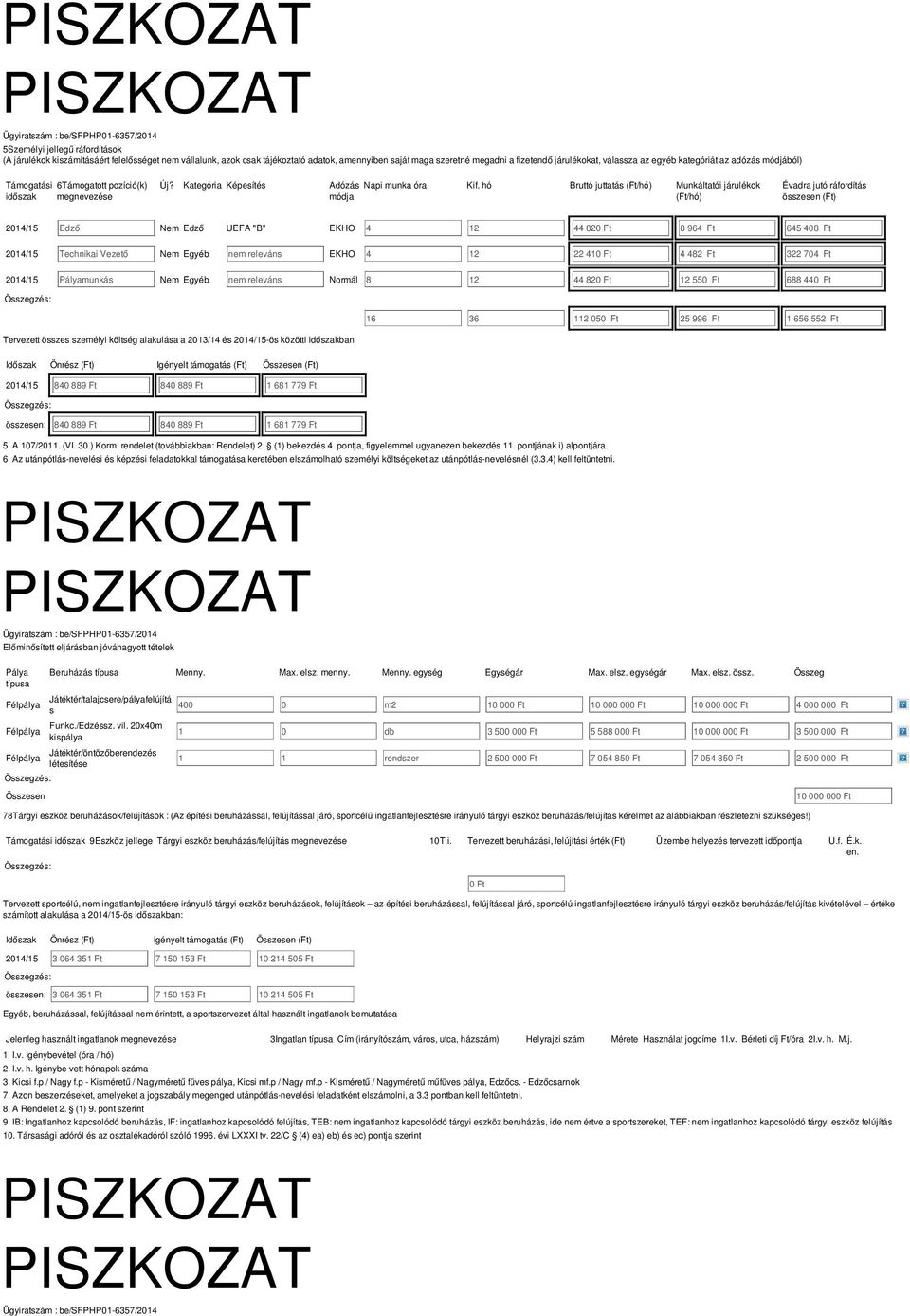 hó Bruttó juttatá (Ft/hó) Munkáltatói járulékok (Ft/hó) Évadra jutó ráfordítá özeen (Ft) Edző Nem Edző UEFA "B" EKHO 4 2 44 820 Ft 8 964 Ft 645 408 Ft Technikai Vezető Nem Egyéb nem releván EKHO 4 2