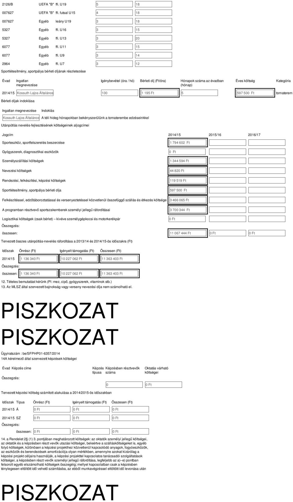 Általáno Ikola é Óvoda 00 95 Ft 5 597 500 Ft tornaterem Bérleti díjak indokláa Ingatlan megnevezée Indoklá Kouth Lajo Általáno Ikola A téli hideg é Óvoda hónapokban bekényzerülünk a tornaterembe