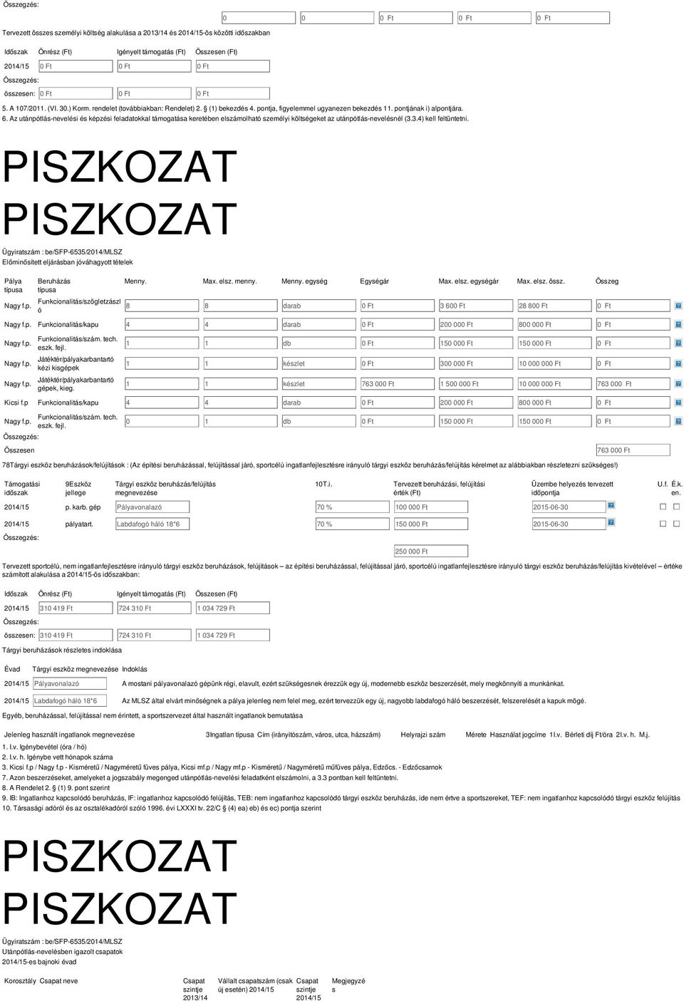 Az utánpótlás-nevelési és képzési feladatokkal támogatása keretében elszámolható személyi költségeket az utánpótlás-nevelésnél (3.3.4) kell feltüntetni.