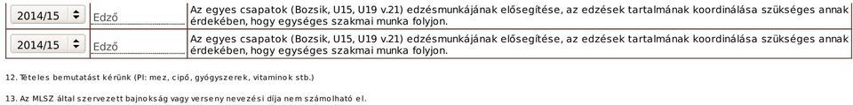 folyjon. Az egyes csapatok (Bozsik, U15, U19 v. folyjon. 12. Tételes bemutatást kérünk (Pl: mez, cipő, gyógyszerek, vitaminok stb.