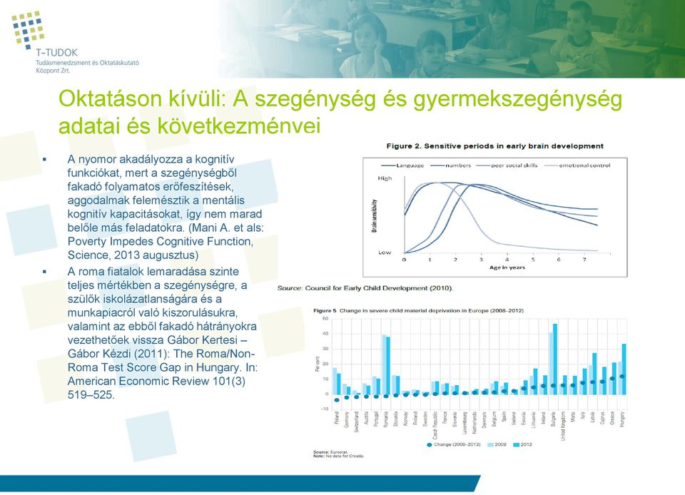 et als: Poverty Impedes Cognitive Function, Science, 2013 augusztus) A roma fiatalok lemaradása szinte teljes mértékben a szegénységre, a szülők iskolázatlanságára