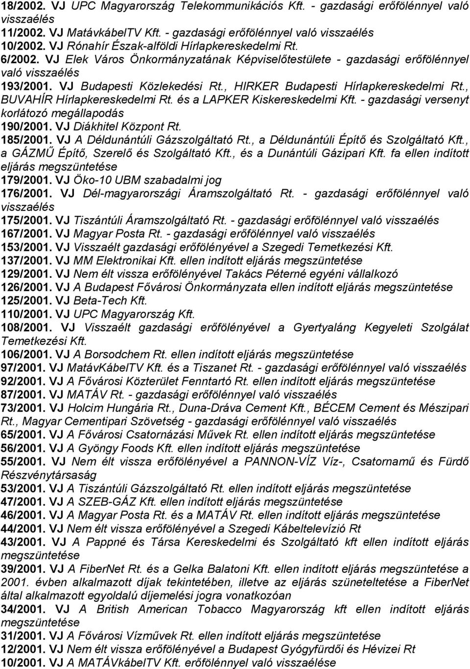 , HIRKER Budapesti Hírlapkereskedelmi Rt., BUVAHÍR Hírlapkereskedelmi Rt. és a LAPKER Kiskereskedelmi Kft. - gazdasági versenyt korlátozó megállapodás 190/2001. VJ Diákhitel Központ Rt. 185/2001.