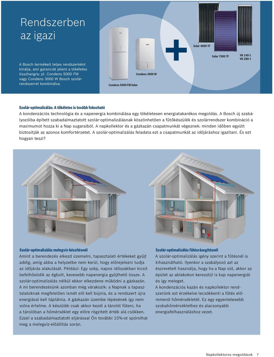 Condens 5000 FM Solar Condens 3000 W Solar 7000 TF VK 140-1 VK 280-1 Szolár-optimalizálás: A tökéletes is tovább fokozható A kondenzációs technológia és a napenergia kombinálása egy tökéletesen