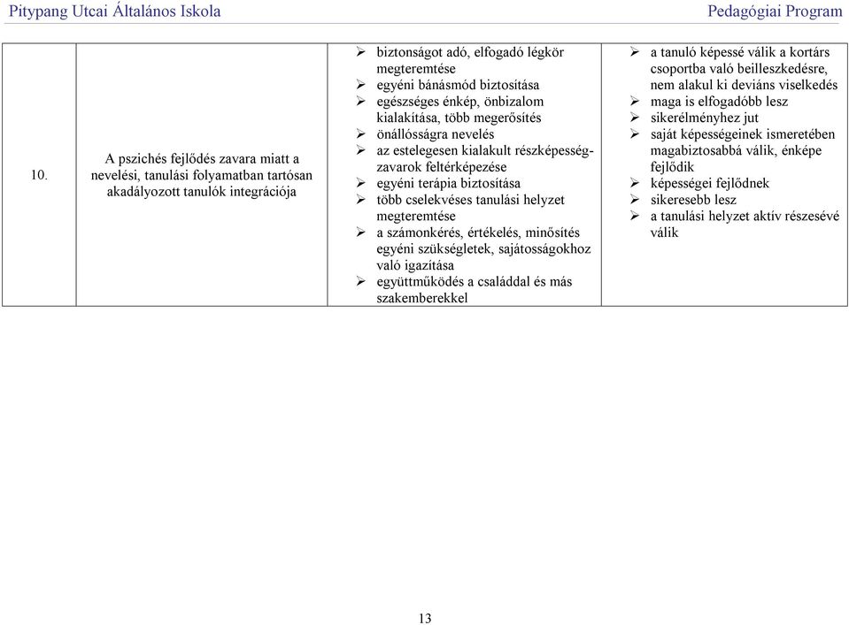 megteremtése a számonkérés, értékelés, minősítés egyéni szükségletek, sajátosságokhoz való igazítása együttműködés a családdal és más szakemberekkel a tanuló képessé válik a kortárs csoportba való