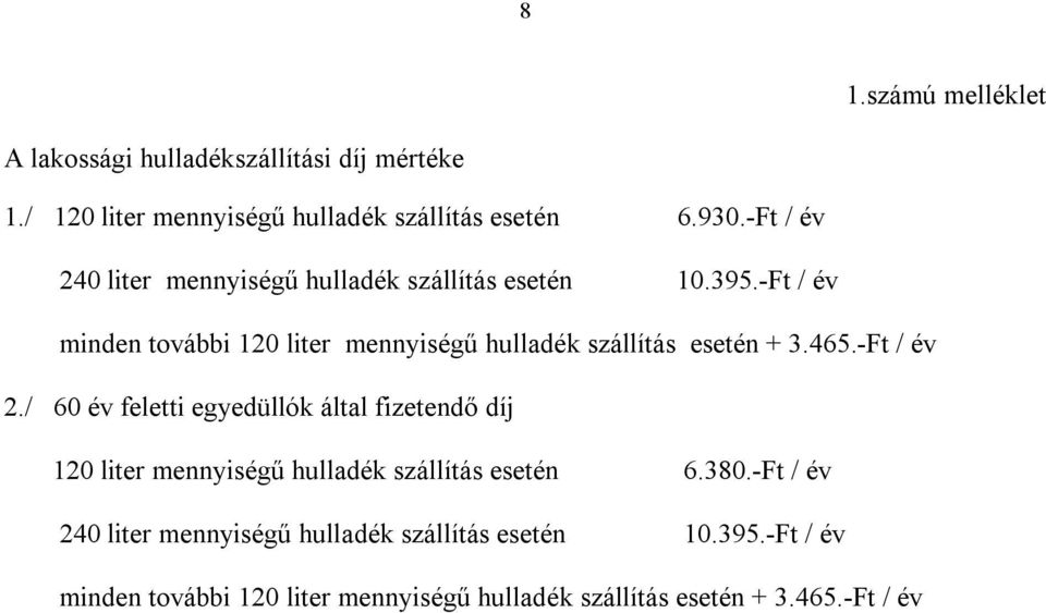 -Ft / év minden további 120 liter mennyiségű hulladék szállítás esetén + 3.465.-Ft / év 2.