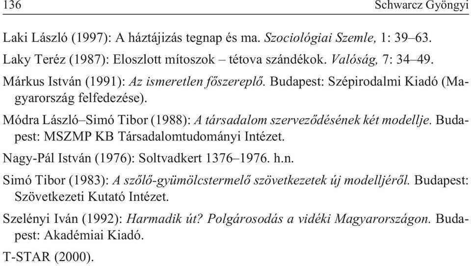 Módra László Simó Tibor (1988): A társadalom szervezõdésének két modellje. Budapest: MSZMP KB Társadalomtudományi Intézet. Nagy-Pál István (1976): Soltvadkert 1376 1976.