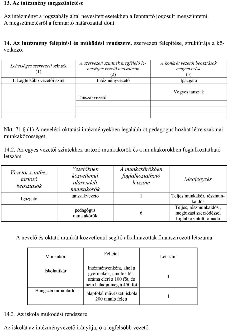 konkrét vezetői beosztások megnevezése (3) 1. Legfelsőbb vezetői szint Intézményvezető Igazgató Tanszakvezető Vegyes tanszak Nkt.