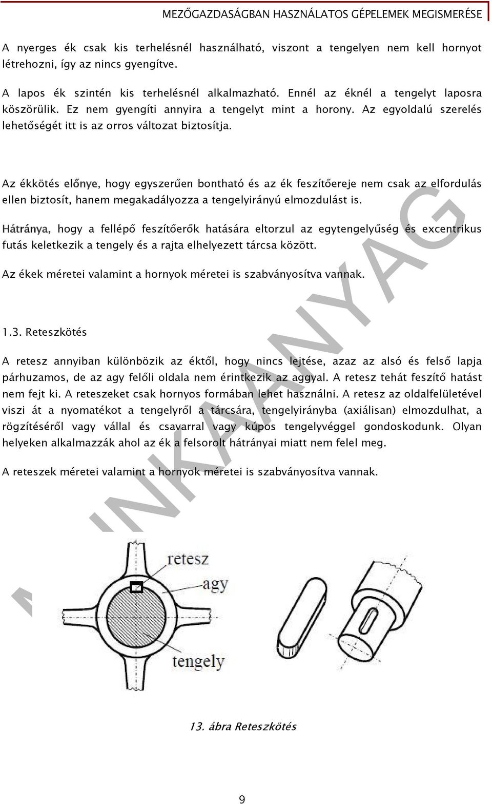 Az ékkötés előnye, hogy egyszerűen bontható és az ék feszítőereje nem csak az elfordulás ellen biztosít, hanem megakadályozza a tengelyirányú elmozdulást is.