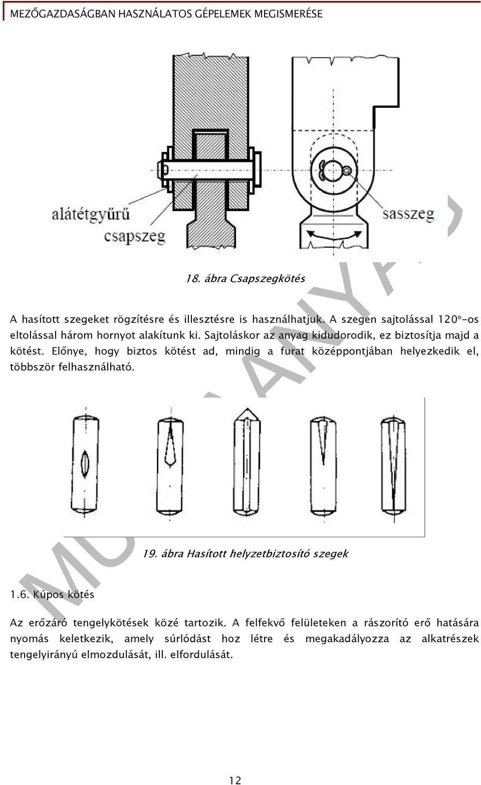 Előnye, hogy biztos kötést ad, mindig a furat középpontjában helyezkedik el, többször felhasználható. 1.6. Kúpos kötés 19.