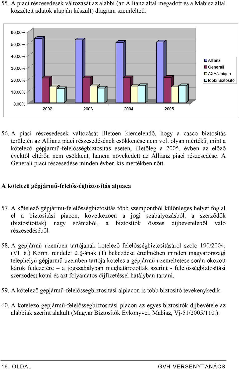 A piaci részesedések változását illetően kiemelendő, hogy a casco biztosítás területén az Allianz piaci részesedésének csökkenése nem volt olyan mértékű, mint a kötelező gépjármű-felelősségbiztosítás