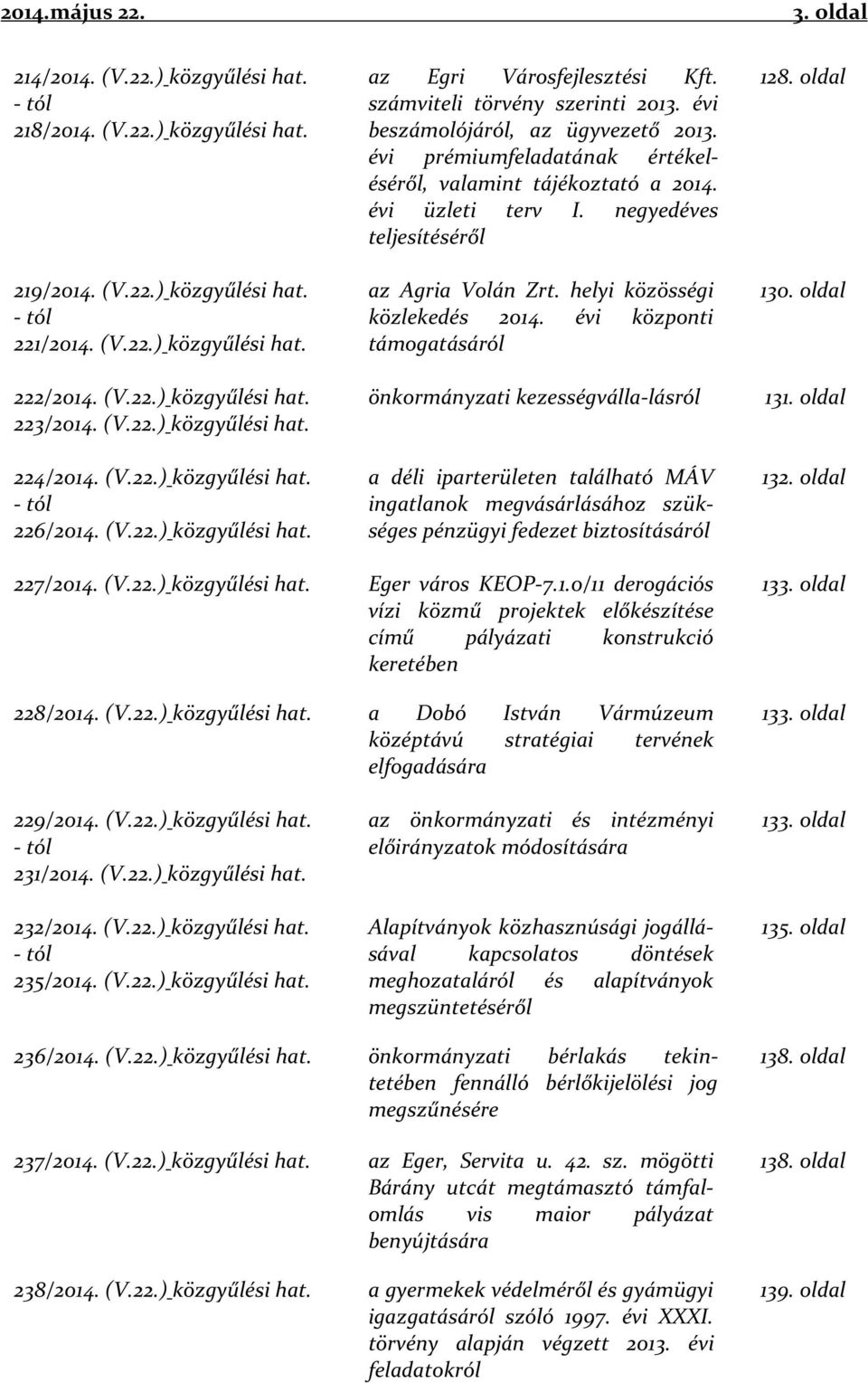 évi prémiumfeladatának értékeléséről, valamint tájékoztató a 2014. évi üzleti terv I. negyedéves teljesítéséről az Agria Volán Zrt. helyi közösségi közlekedés 2014.