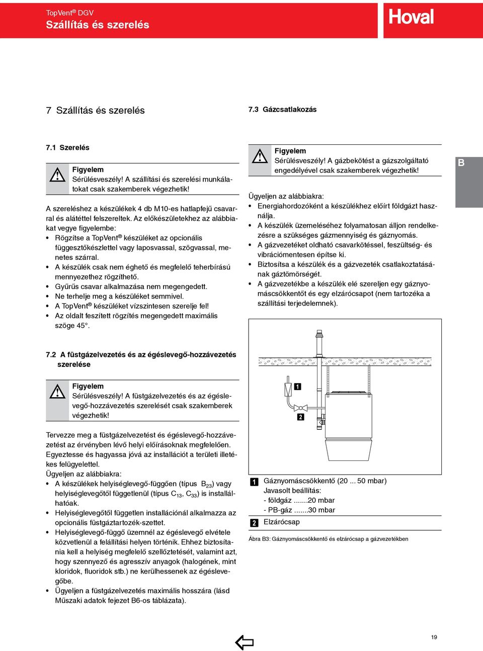 Az előkészületekhez az alábbiakat vegye figyelembe: Rögzítse a TopVent készüléket az opcionális függesztőkészlettel vagy laposvassal, szögvassal, menetes szárral.