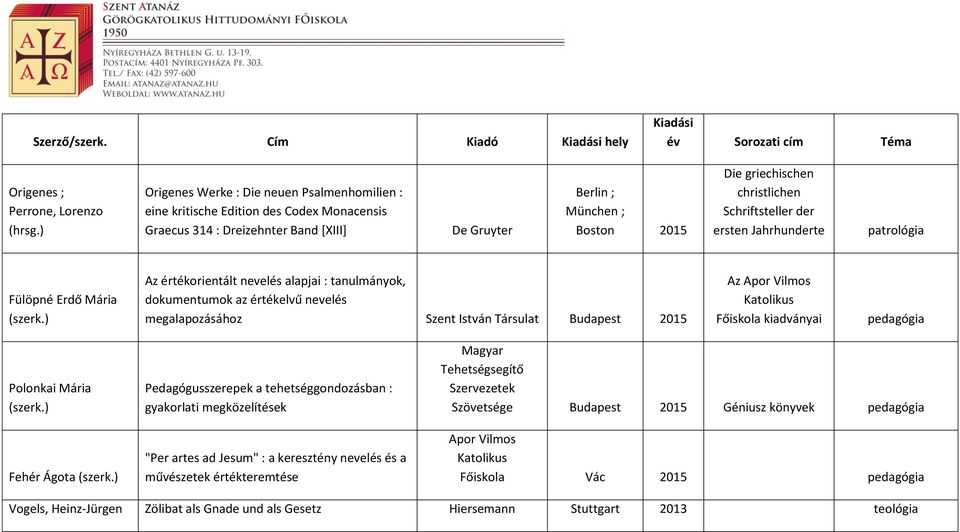 christlichen Schriftsteller der ersten Jahrhunderte patrológia Fülöpné Erdő Mária Az értékorientált nevelés alapjai : tanulmányok, dokumentumok az értékelvű nevelés megalapozásához Szent István