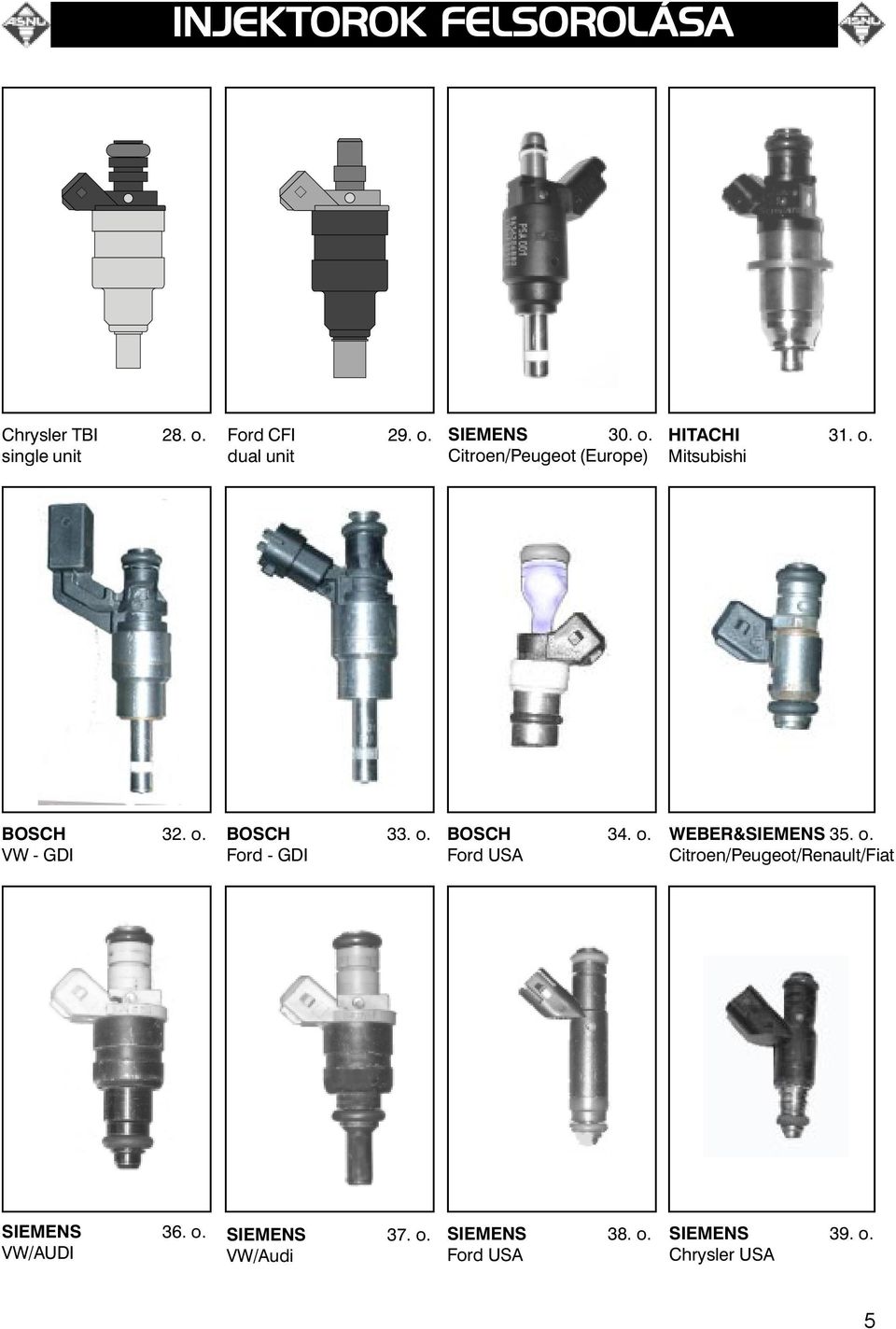 o. Ford USA WEBER&SIEMENS 35. o. Citroen/Peugeot/Renault/Fiat SIEMENS 36. o. VW/AUDI SIEMENS 37.