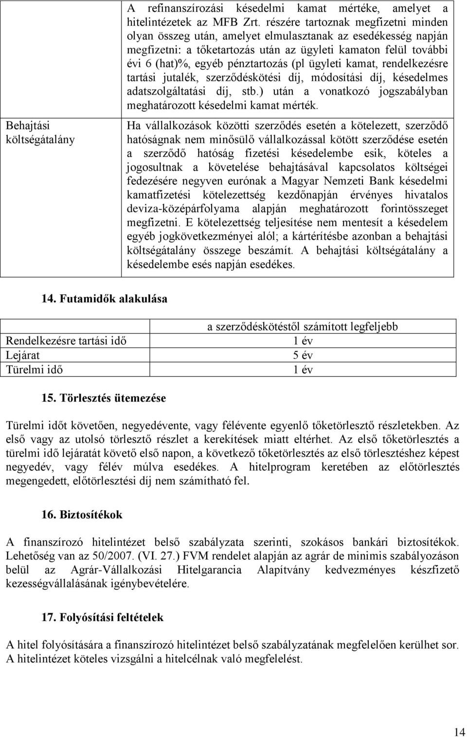 (pl ügyleti kamat, rendelkezésre tartási jutalék, szerződéskötési díj, módosítási díj, késedelmes adatszolgáltatási díj, stb.) után a vonatkozó jogszabályban meghatározott késedelmi kamat mérték.