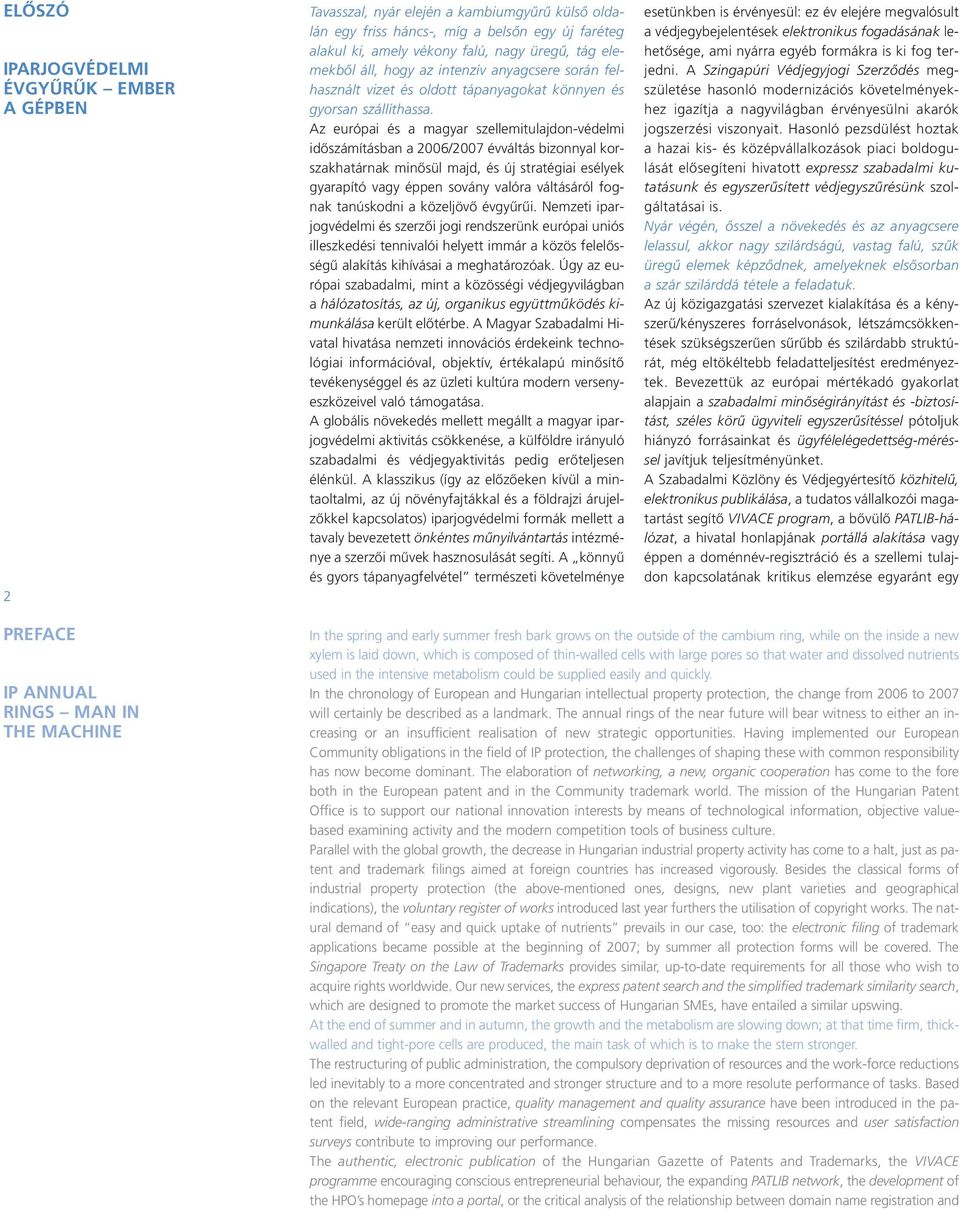 Az európai és a magyar szellemitulajdon-védelmi idôszámításban a 2006/2007 évváltás bizonnyal korszakhatárnak minôsül majd, és új stratégiai esélyek gyarapító vagy éppen sovány valóra váltásáról