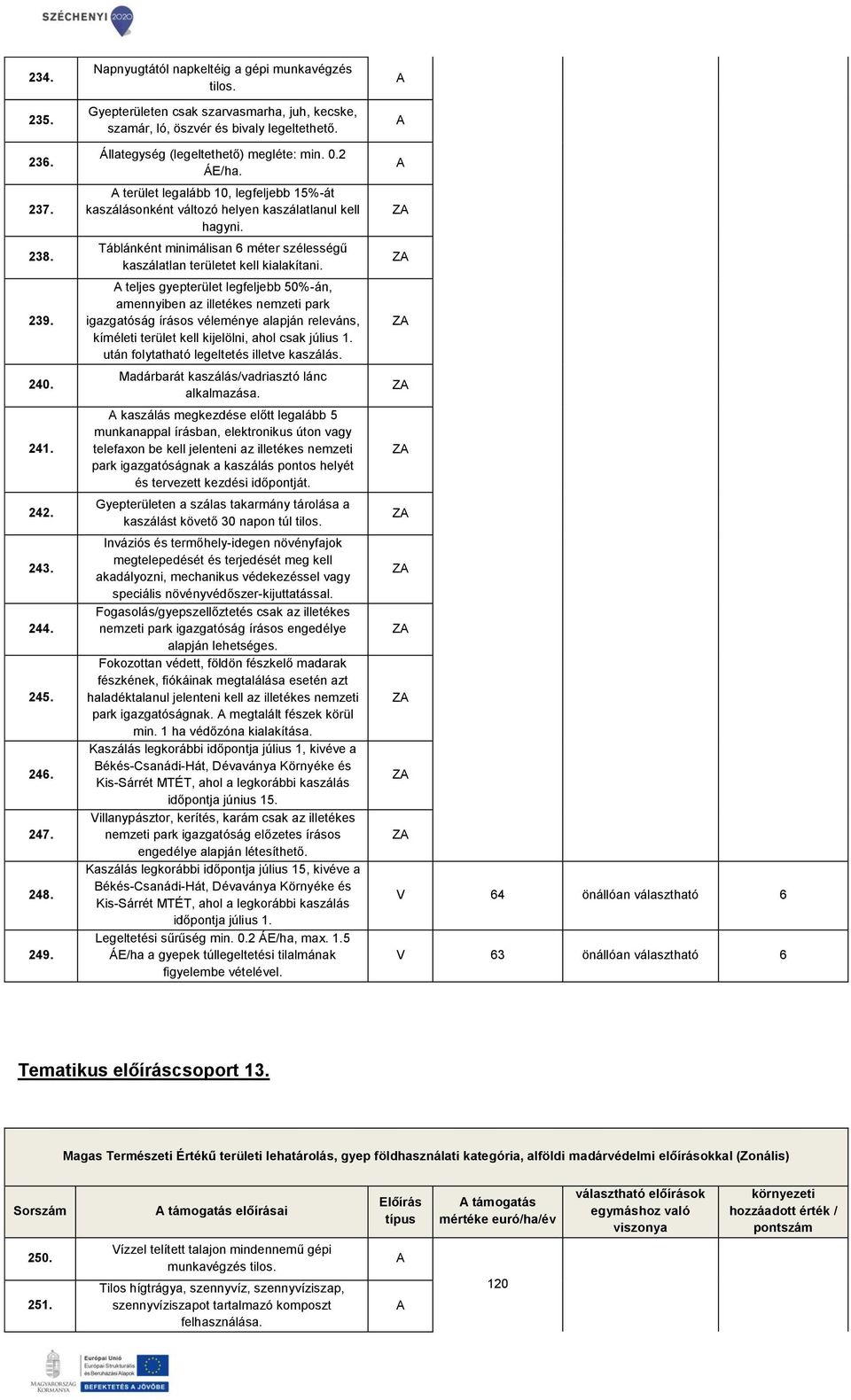 terület legalább 0, legfeljebb %-át kaszálásonként változó helyen kaszálatlanul kell hagyni. Táblánként minimálisan 6 méter szélességű kaszálatlan területet kell kialakítani.