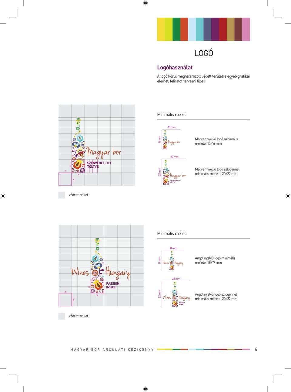 szlogennel minimális mérete: 20 22 mm védett terület Minimális méret 18 mm 22 mm 17 mm 23 mm Angol nyelvű logó