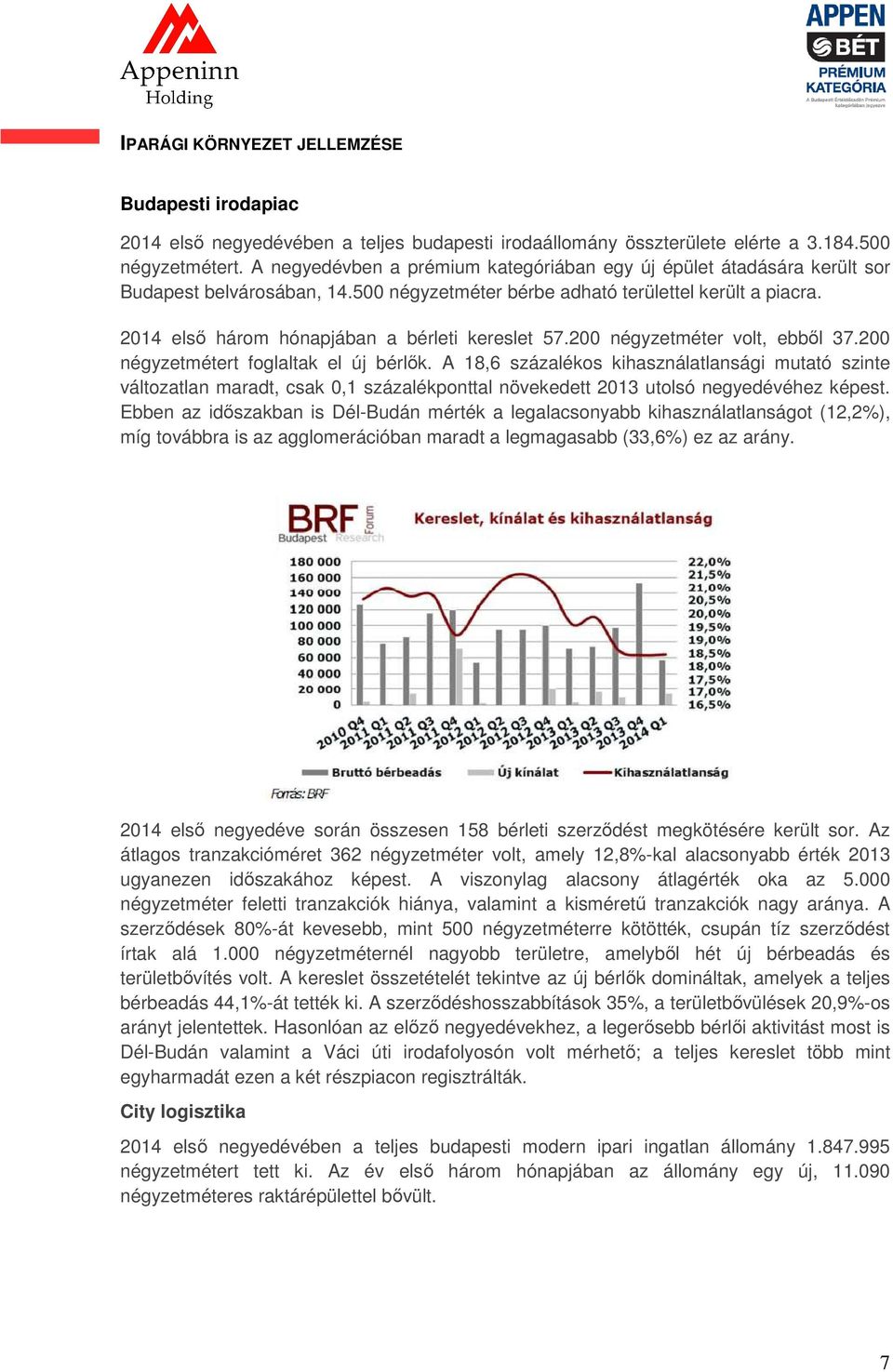 2014 első három hónapjában a bérleti kereslet 57.200 négyzetméter volt, ebből 37.200 négyzetmétert foglaltak el új bérlők.