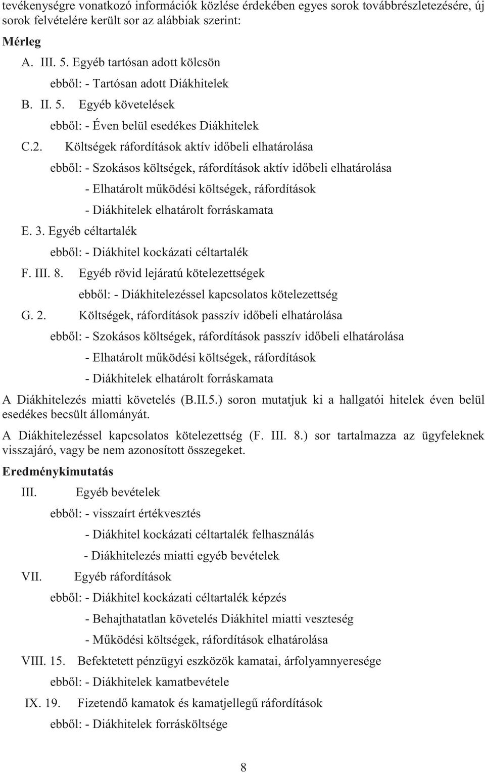 ebből: - Éven belül esedékes Diákhitelek Költségek ráfordítások aktív időbeli elhatárolása ebből: - Szokásos költségek, ráfordítások aktív időbeli elhatárolása E. 3.