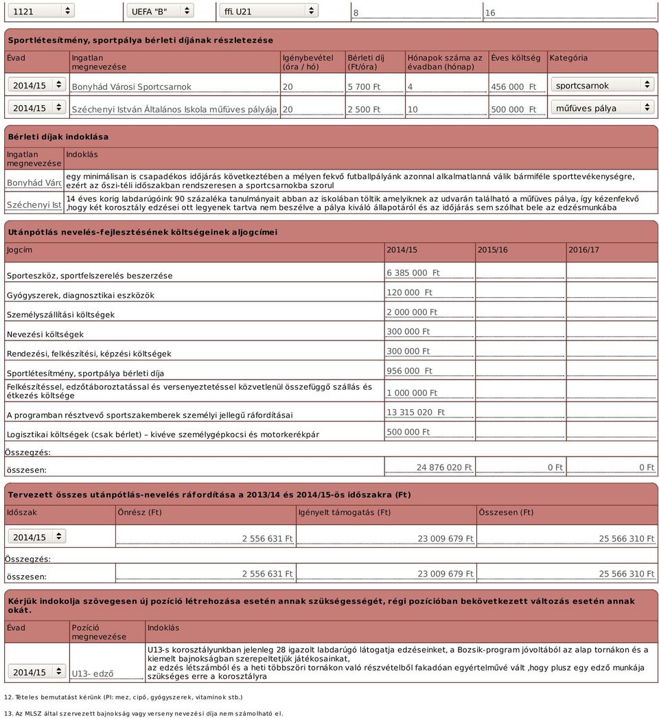 Bonyhád Városi Sportcsarnok 20 5 700 Ft 4 456 000 Ft sportcsarnok Széchenyi István Általános Iskola műfüves pályája 20 2 500 Ft 10 500 000 Ft műfüves pálya Bérleti díjak indoklása Ingatlan Indoklás