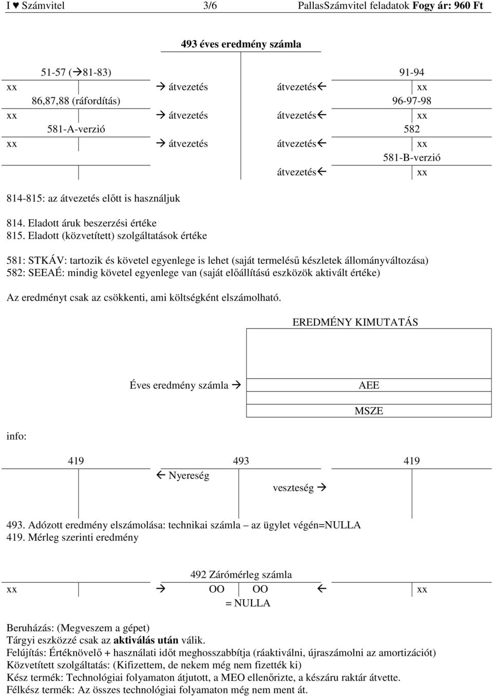 Eladott (közvetített) szolgáltatások értéke 581: STKÁV: tartozik és követel egyenlege is lehet (saját termelésű készletek állományváltozása) 582: SEEAÉ: mindig követel egyenlege van (saját