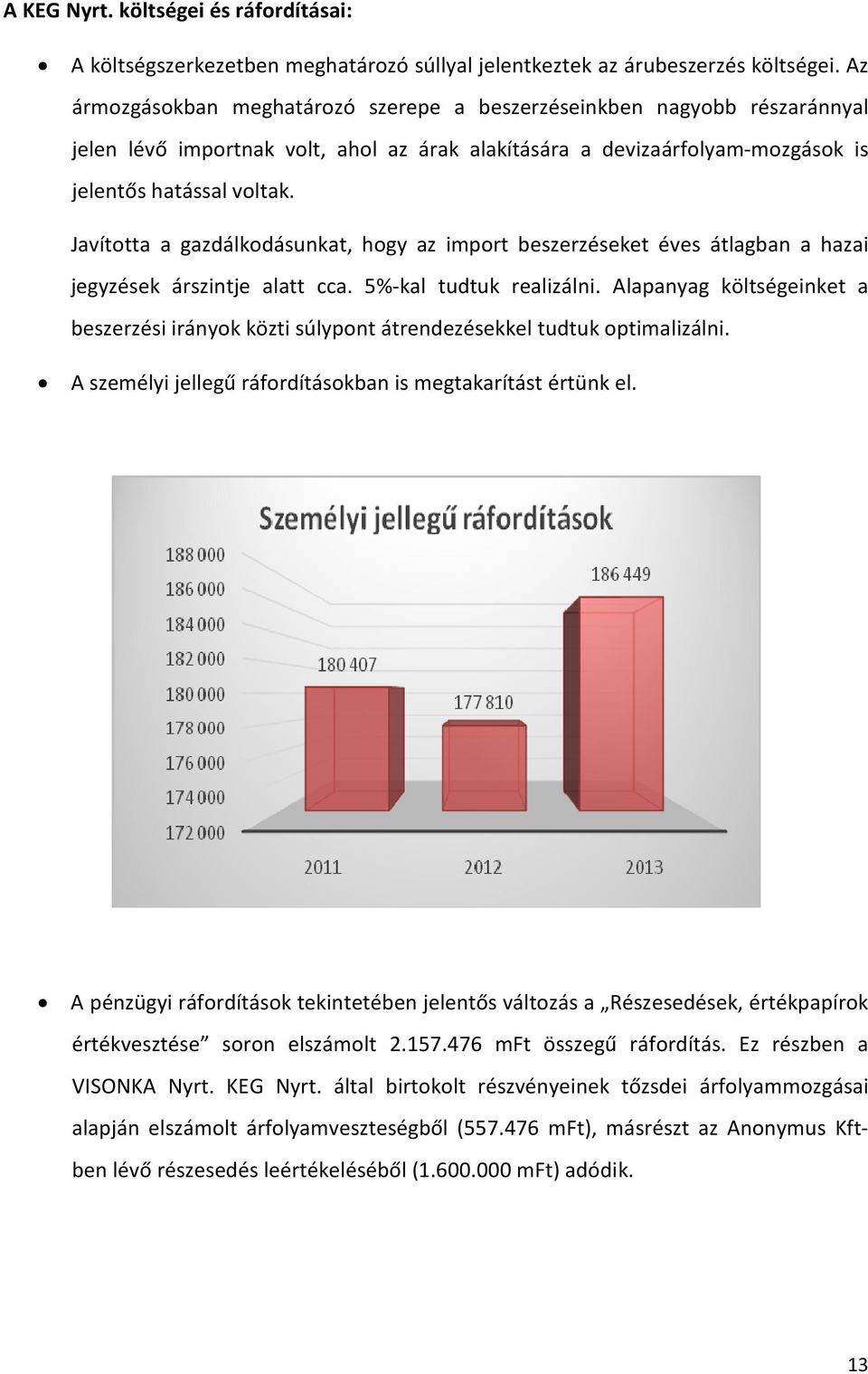 Javította a gazdálkodásunkat, hogy az import beszerzéseket éves átlagban a hazai jegyzések árszintje alatt cca. 5%-kal tudtuk realizálni.