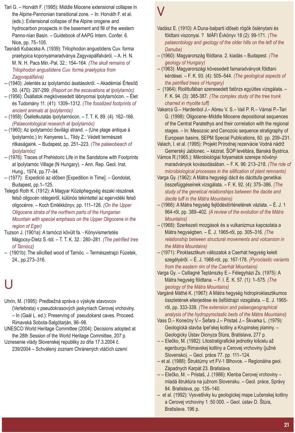 Tasnádi Kubacska A. (1939): Trilophodon angustidens Cuv. forma praetypica koponyamaradványa Zagyvapálfalváról. A. H. N. M. N. H. Pacs Min.-Pal. 32.: 154 164.