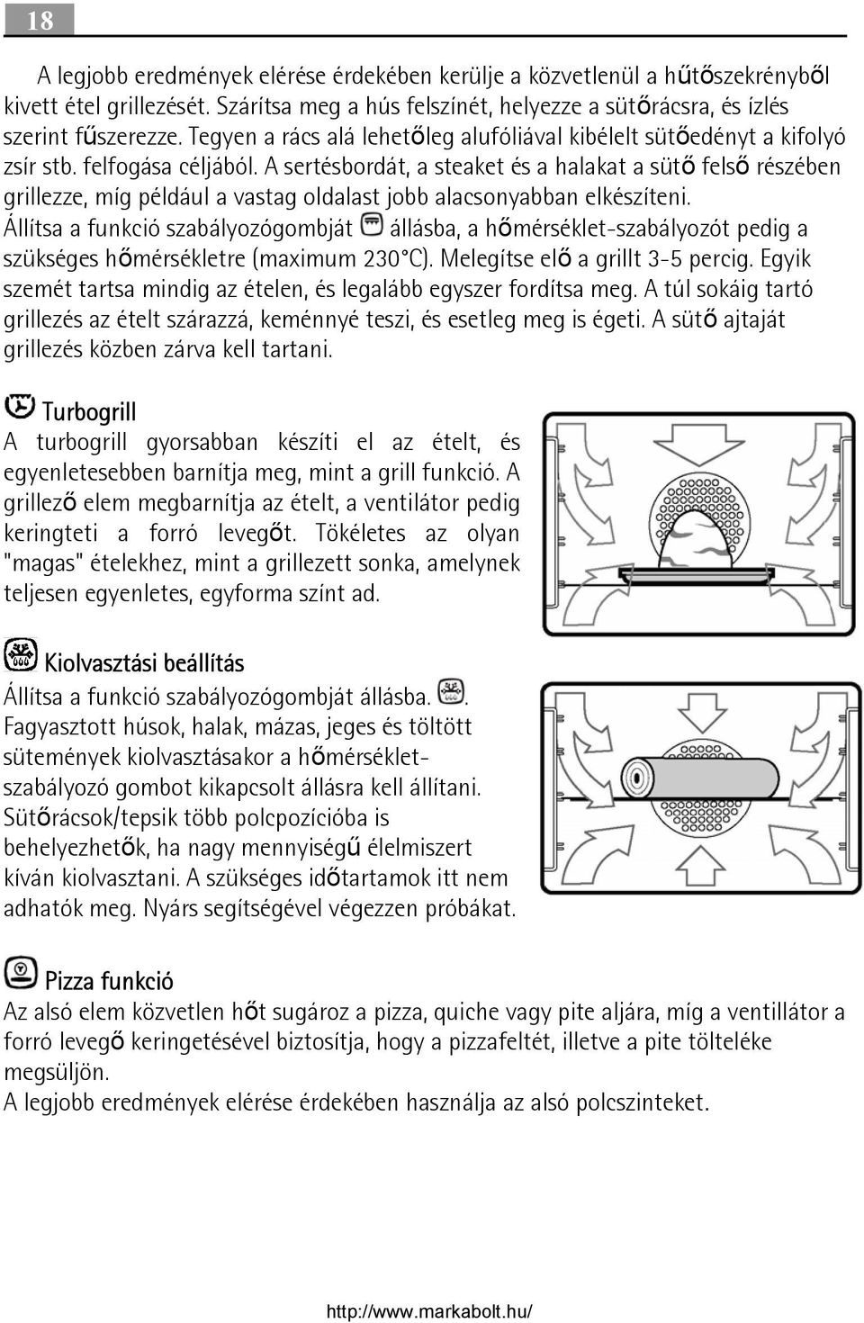 A sertésbordát, a steaket és a halakat a sütő felső részében grillezze, míg például a vastag oldalast jobb alacsonyabban elkészíteni.