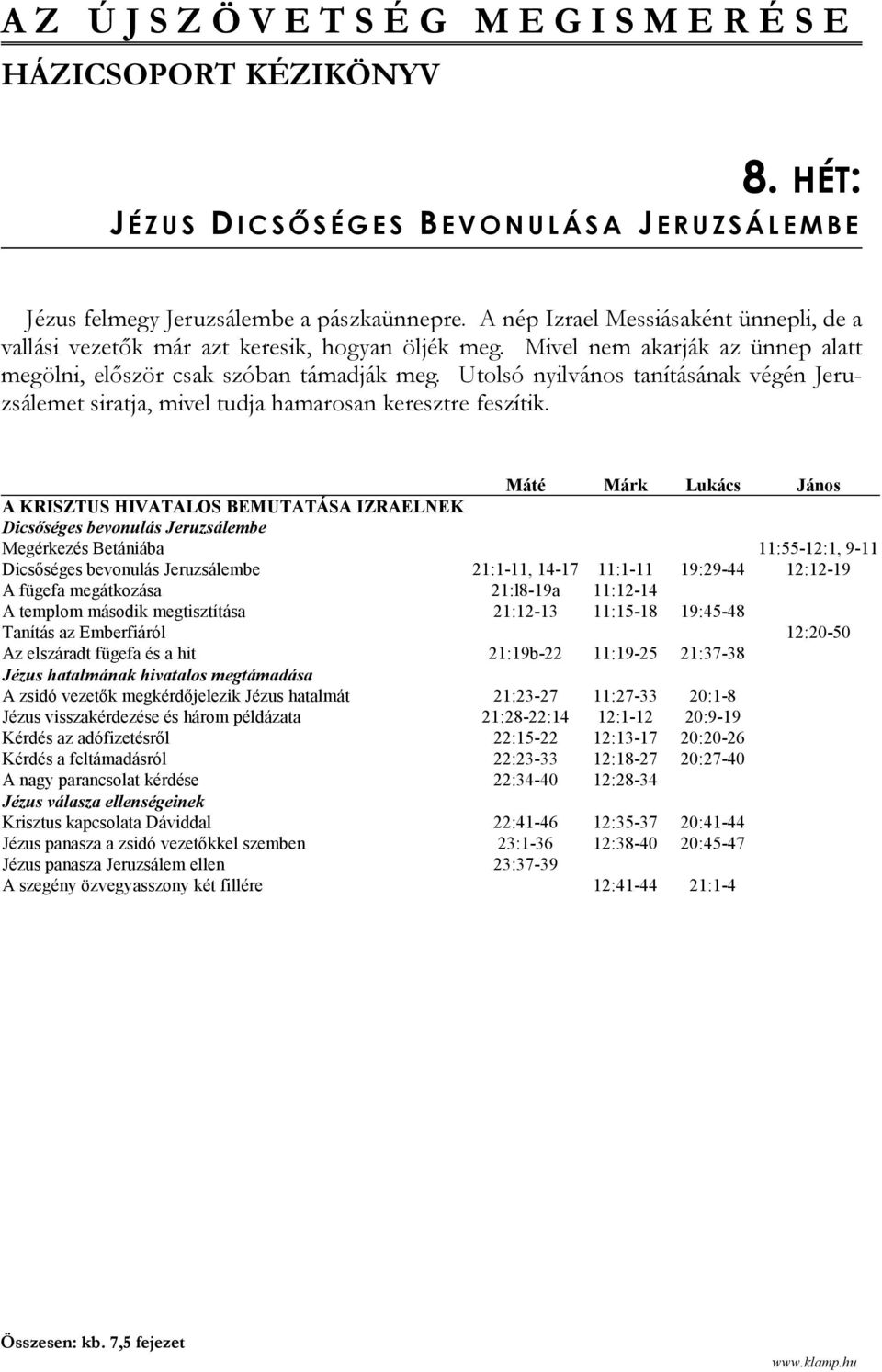 Utolsó nyilvános tanításának végén Jeruzsálemet siratja, mivel tudja hamarosan keresztre feszítik.