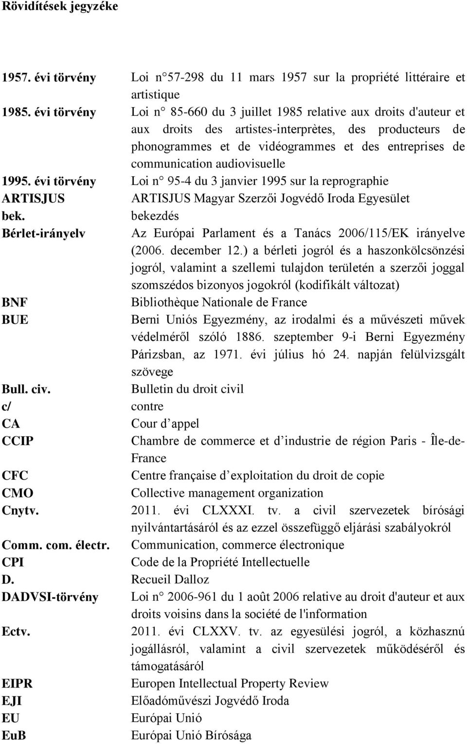 audiovisuelle 1995. évi törvény Loi n 95-4 du 3 janvier 1995 sur la reprographie ARTISJUS ARTISJUS Magyar Szerzői Jogvédő Iroda Egyesület bek.