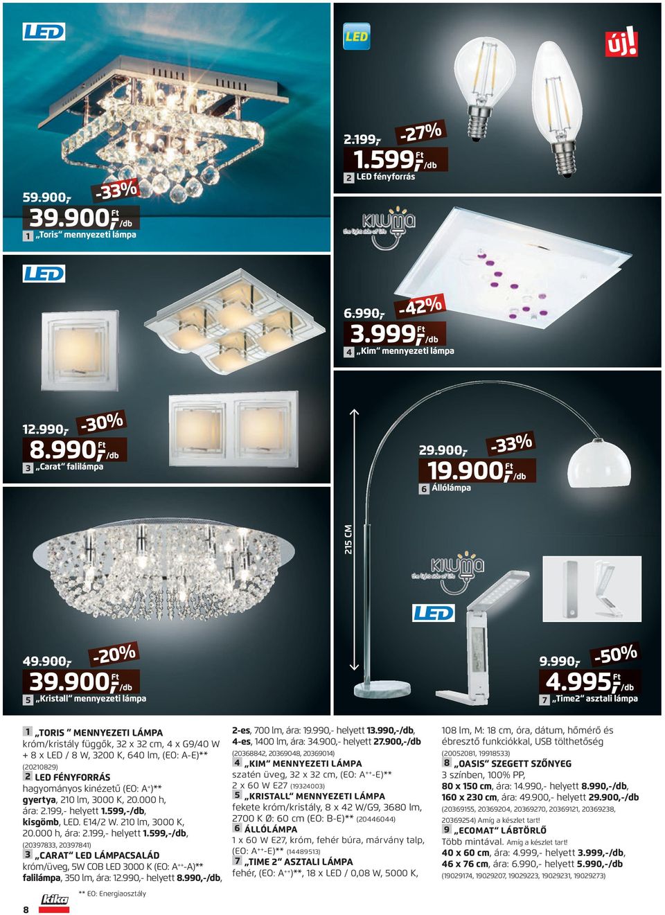 900,- 7 Time2 asztali lámpa 5 Kristall mennyezeti lámpa 1 TORIS MENNYEZETI LÁMPA króm/kristály függők, 32 x 32 cm, 4 x G9/40 W + 8 x LED / 8 W, 3200 K, 640 lm, (EO: A-E)** (20210829) 2 LED FÉNYFORRÁS