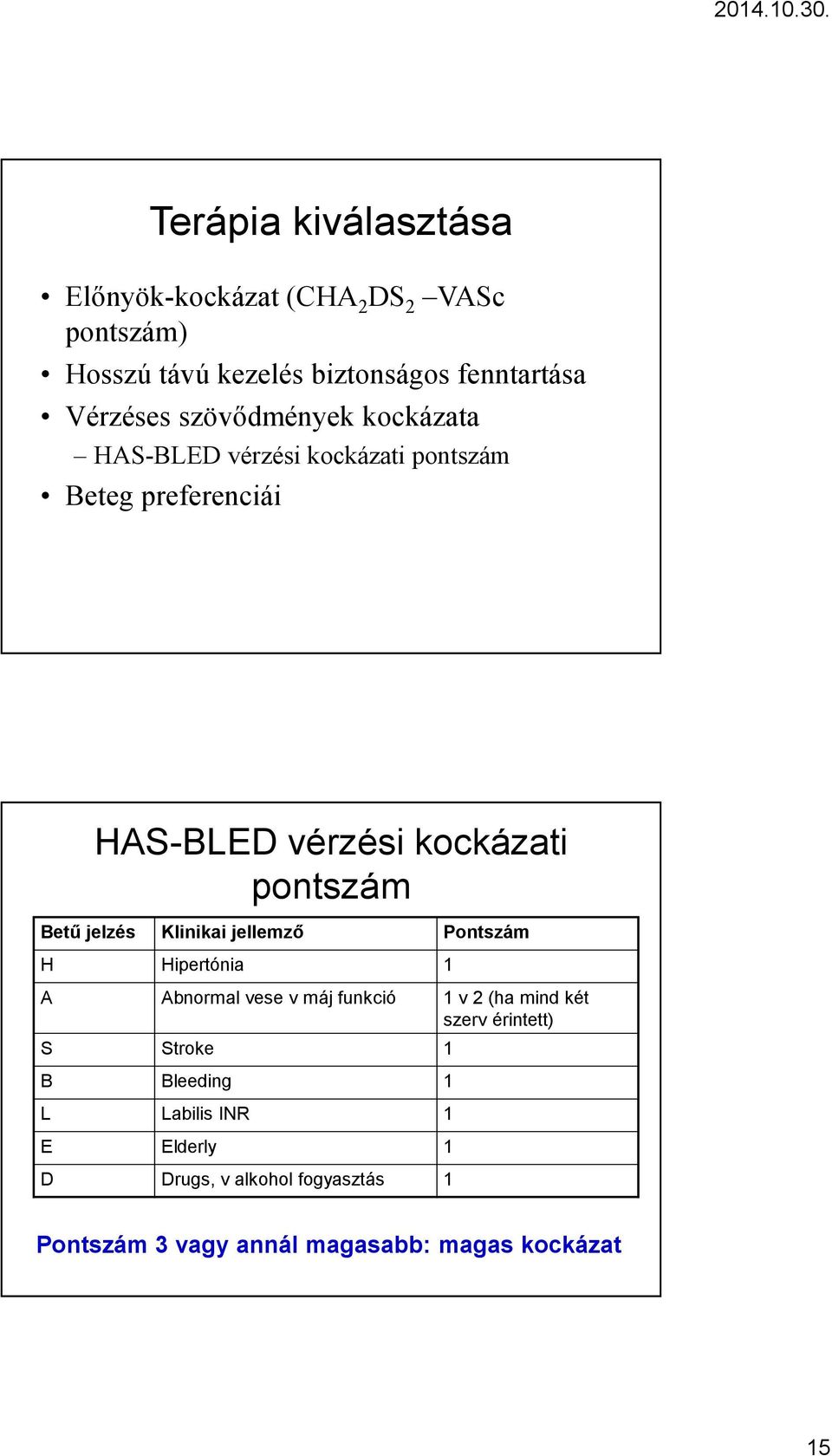 Betű jelzés Klinikai jellemző Pontszám H Hipertónia A Abnormal vese v máj funkció v 2 (ha mind két szerv érintett) S