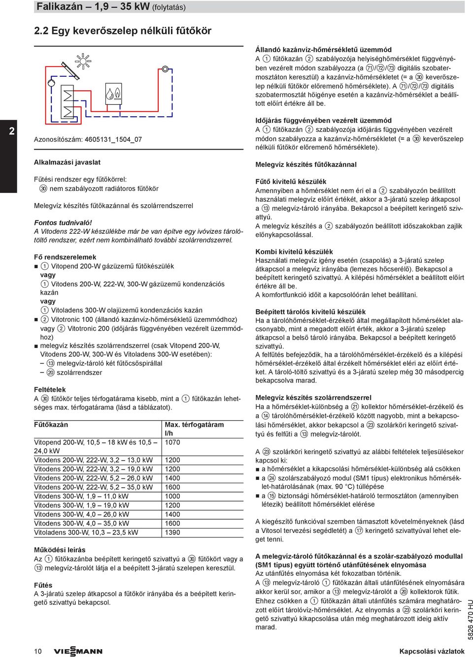 Fontos tudnivaló! A Vitodens -W készülékbe már be van építve egy ivóvizes tárolótöltő rendszer, ezért nem kombinálható további szolárrendszerrel.