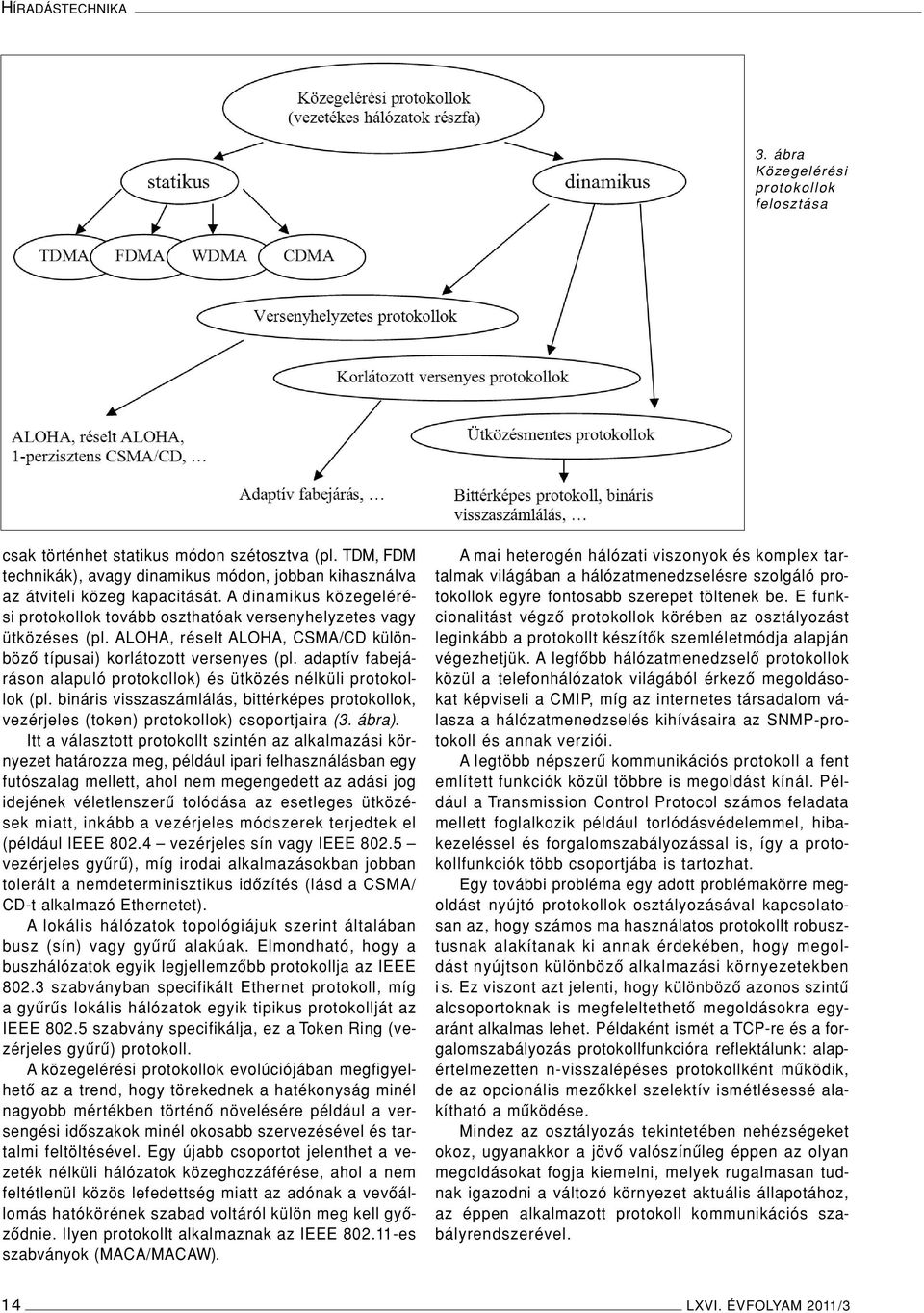 adaptív fabejáráson alapuló protokollok) és ütközés nélküli protokollok (pl. bináris visszaszámlálás, bittérképes protokollok, vezérjeles (token) protokollok) csoportjaira (3. ábra).