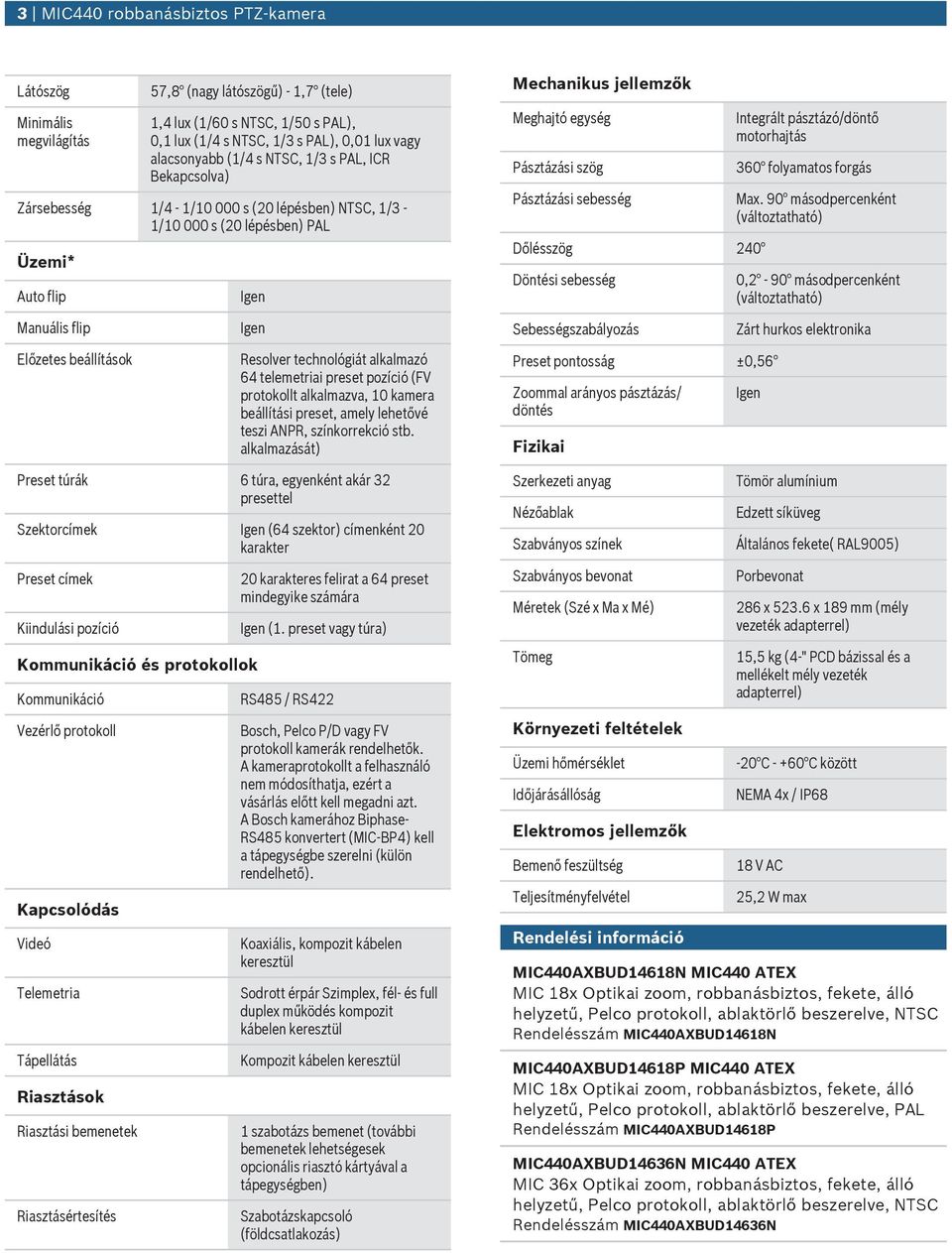 telemetriai preset pozíció (FV protokollt alkalmazva, 10 kamera beállítási preset, amely lehetővé teszi ANPR, színkorrekció stb.