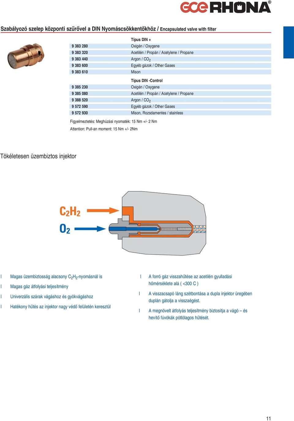 Gases 9 572 930 Mison, Rozsdamentes / stainess Figyemeztetés: Meghúzási nyomaték: 15 Nm +/- 2 Nm Attention: Pu-an moment: 15 Nm +/- 2Nm Tökéetesen üzembiztos injektor Magas üzembiztosság aacsony C 2