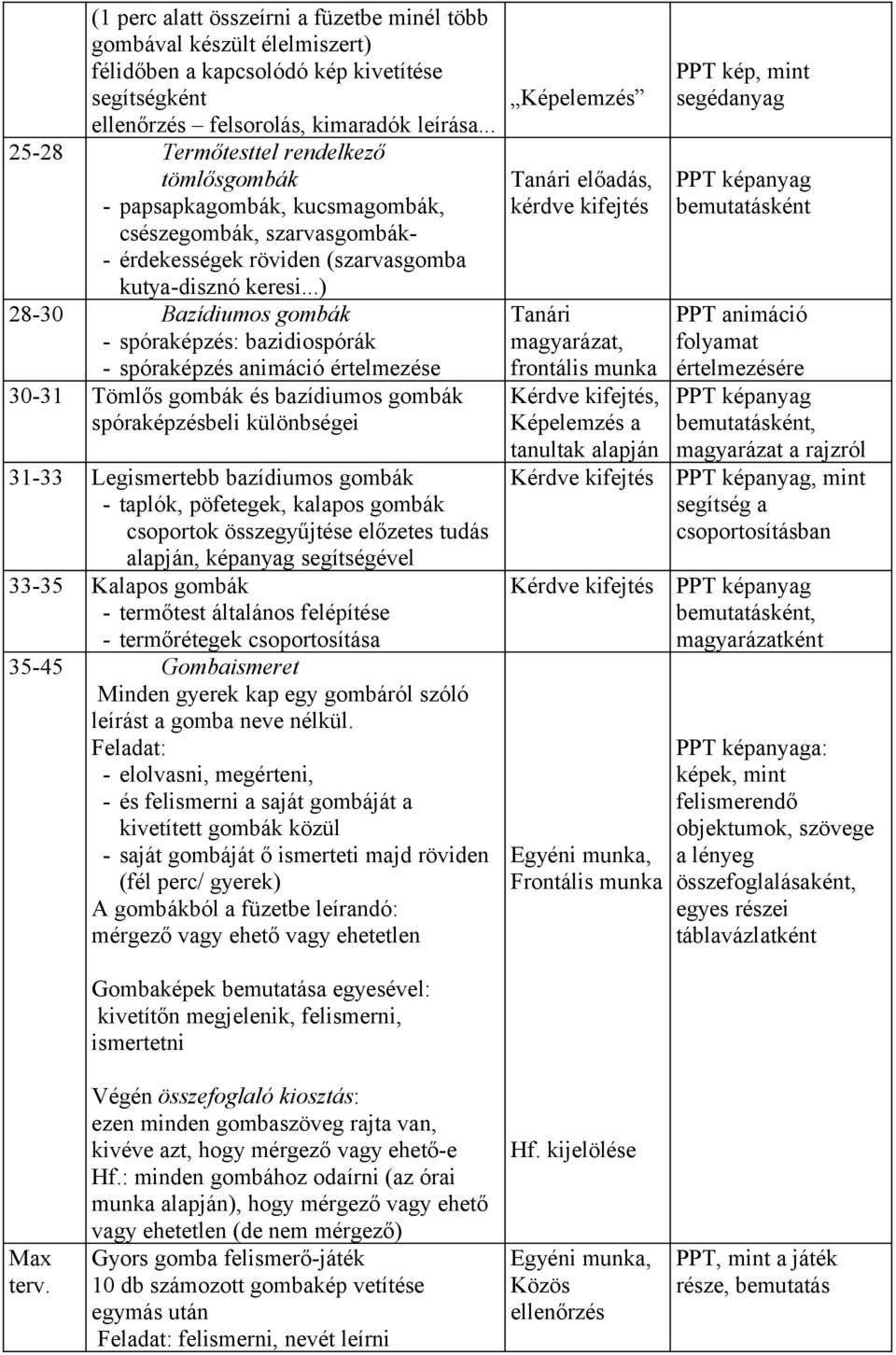 ..) 28-30 Bazídiumos gombák - spóraképzés: bazidiospórák - spóraképzés animáció értelmezése 30-31 Tömlős gombák és bazídiumos gombák spóraképzésbeli különbségei 31-33 Legismertebb bazídiumos gombák -