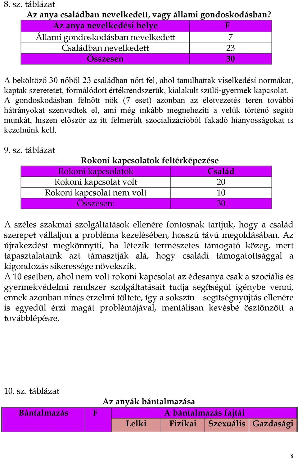 szeretetet, formálódott értékrendszerük, kialakult szülő-gyermek kapcsolat.