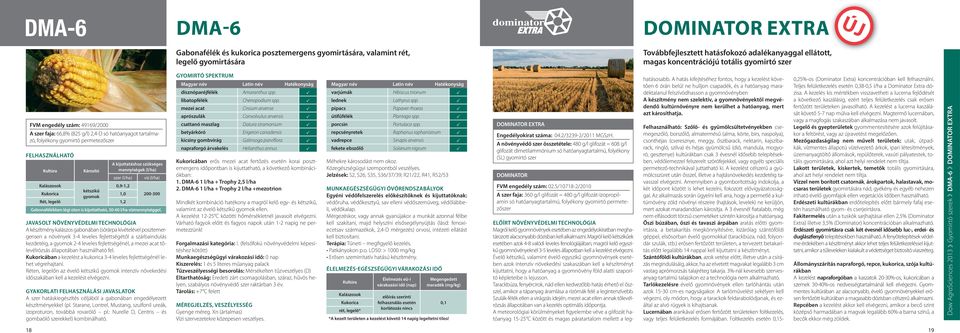 Kukorica kétszikű gyomok 0,9-1,2 1,0 200-300 Rét, legelő 1,2 Gabonafélékben légi úton is kijuttatható, 50-60 l/ha vízmennyiséggel.