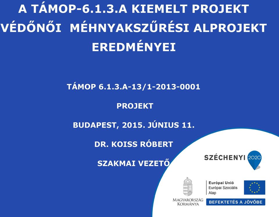 ALPROJEKT EREDMÉNYEI TÁMOP 6.1.3.