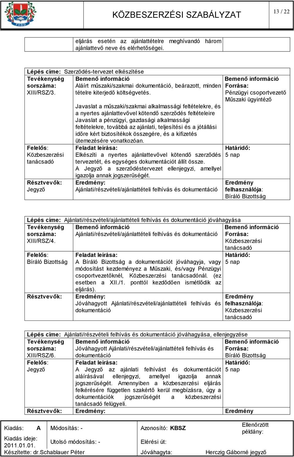 Jegyző Javaslat a műszaki/szakmai alkalmassági feltételekre, és a nyertes ajánlattevővel kötendő szerződés feltételeire Javaslat a pénzügyi, gazdasági alkalmassági feltételekre, továbbá az ajánlati,