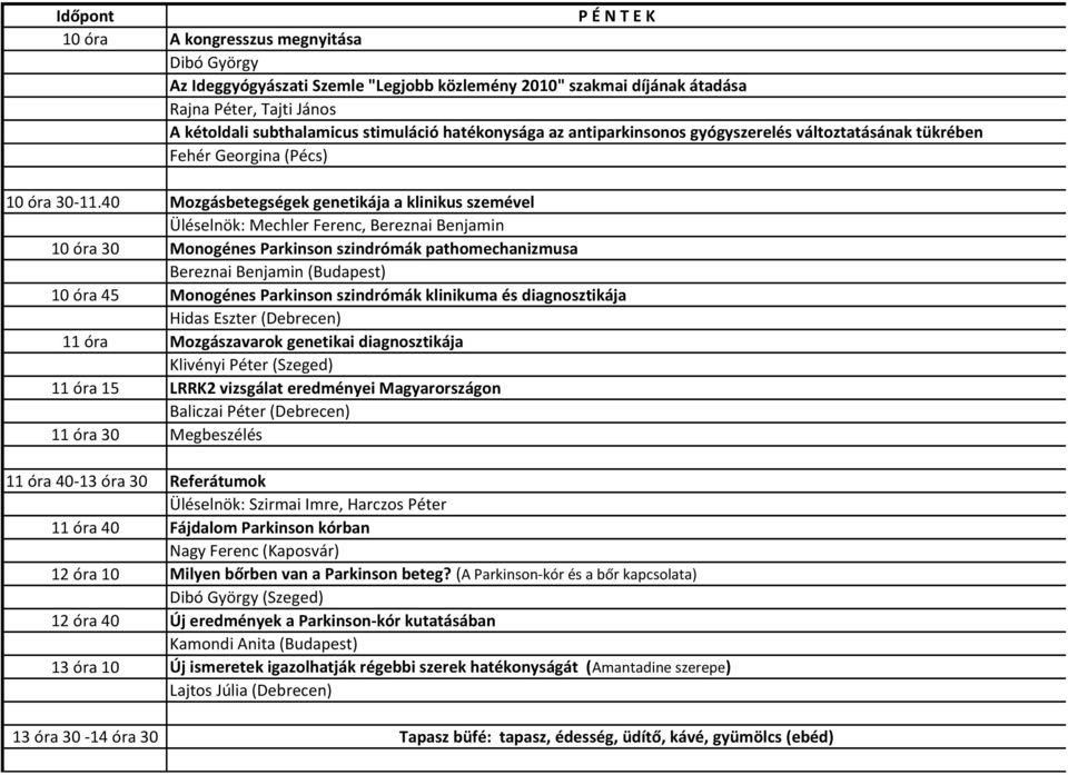 40 Mozgásbetegségek genetikája a klinikus szemével Üléselnök: Mechler Ferenc, Bereznai Benjamin 10 óra 30 Monogénes Parkinson szindrómák pathomechanizmusa Bereznai Benjamin (Budapest) 10 óra 45