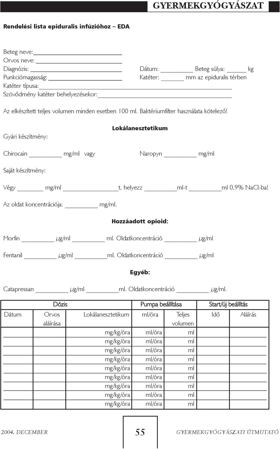 Gyári készítmény: Chirocain mg/ml vagy Lokálanesztetikum Naropyn mg/ml Saját készítmény: Végy mg/ml t, helyezz ml-t ml 0,9% NaCl-ba! Az oldat koncentrációja: mg/ml.